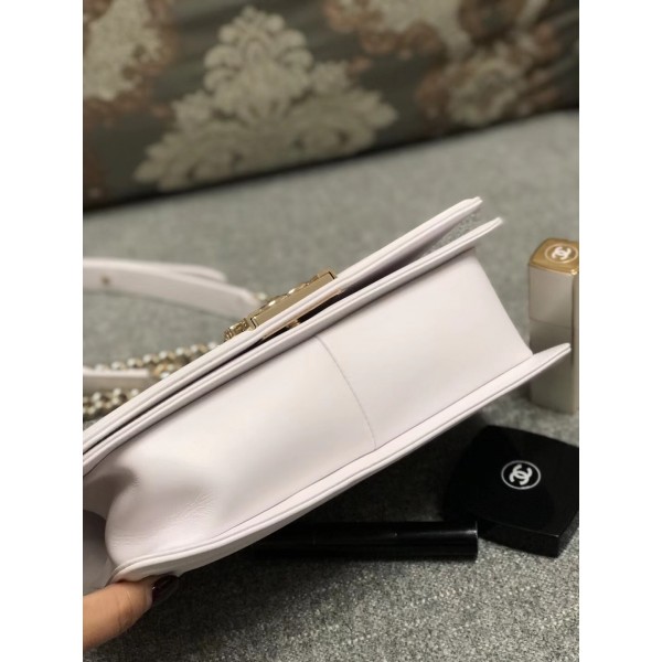 Chanel Embroidered Boy Chanel Medium Flap Bag White 2019