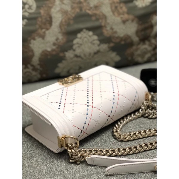 Chanel Embroidered Boy Chanel Medium Flap Bag White 2019