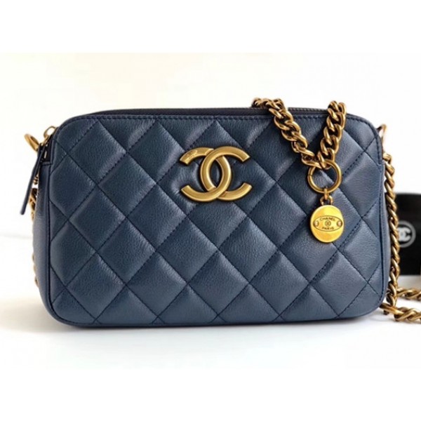 Chanel Calfskin Quilting Shoulder Camera Case Bag Blue