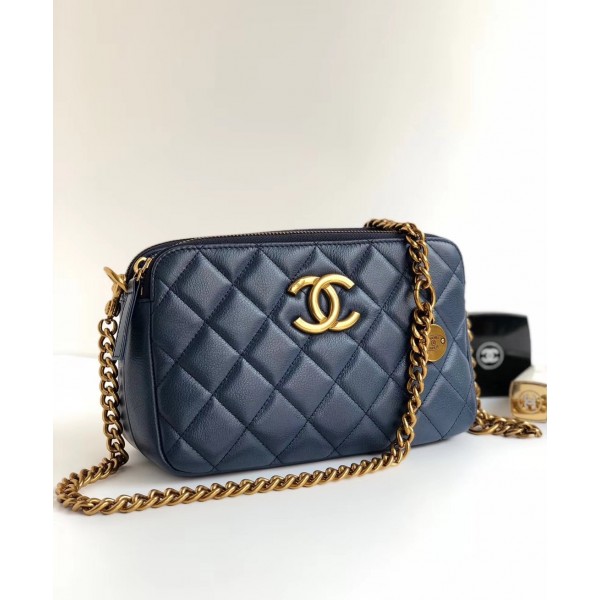 Chanel Calfskin Quilting Shoulder Camera Case Bag Blue