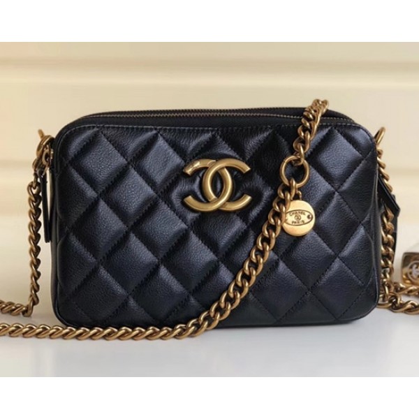 Chanel Calfskin Quilting Shoulder Camera Case Bag Black