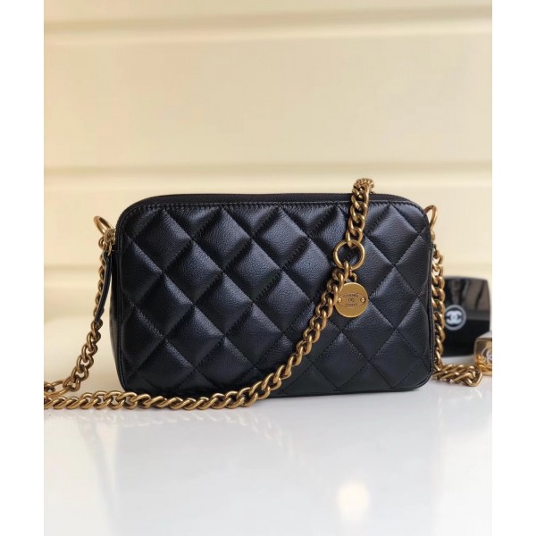 Chanel Calfskin Quilting Shoulder Camera Case Bag Black
