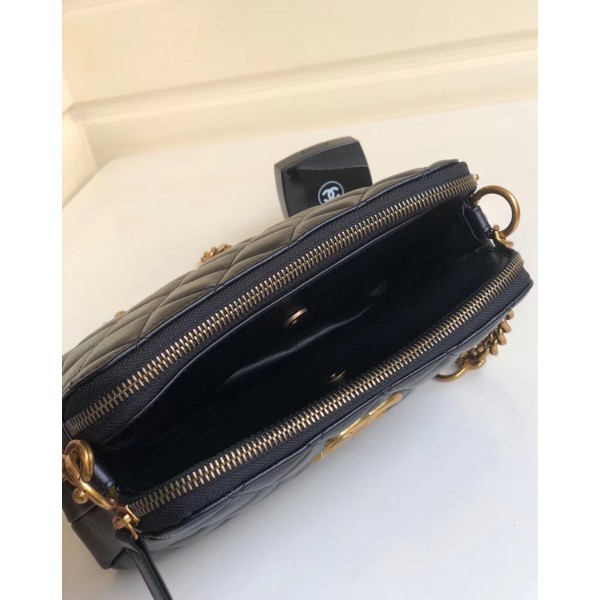 Chanel Calfskin Quilting Shoulder Camera Case Bag Black