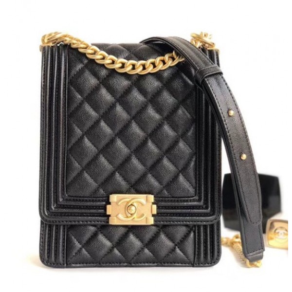 Chanel Boy North/South Flap Shoulder Bag AS0130 Black 2019