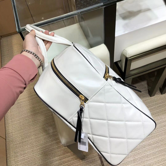 Chanel Calfskin Bowling Travel Tote Bag White 2018