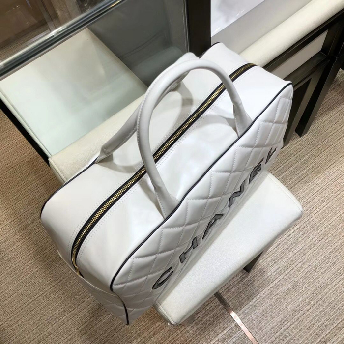 Chanel Calfskin Bowling Travel Tote Bag White 2018