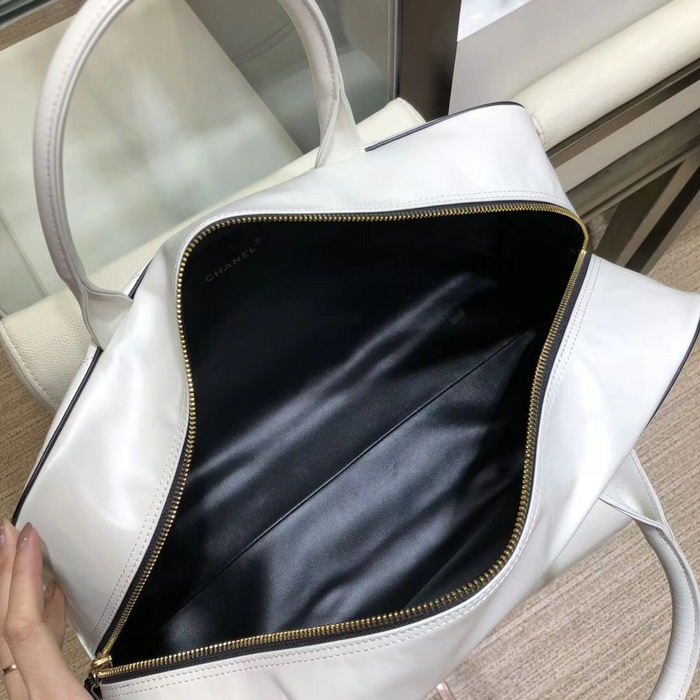 Chanel Calfskin Bowling Travel Tote Bag White 2018