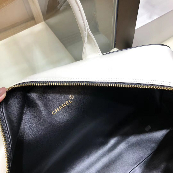Chanel Calfskin Bowling Travel Tote Bag White 2018