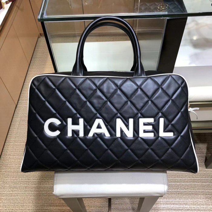 Chanel Calfskin Bowling Travel Tote Bag Black 2018