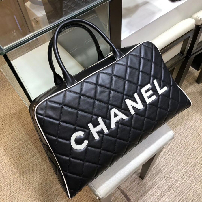 Chanel Calfskin Bowling Travel Tote Bag Black 2018