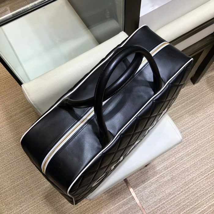 Chanel Calfskin Bowling Travel Tote Bag Black 2018