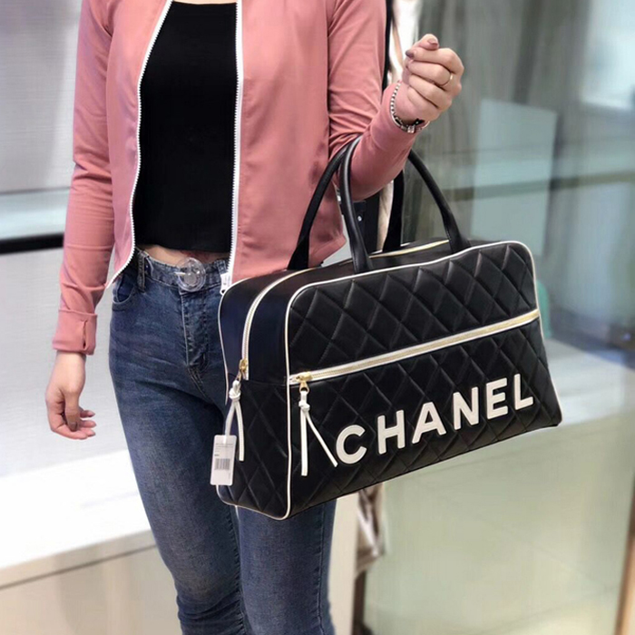 Chanel Calfskin Bowling Travel Tote Bag Black 2018