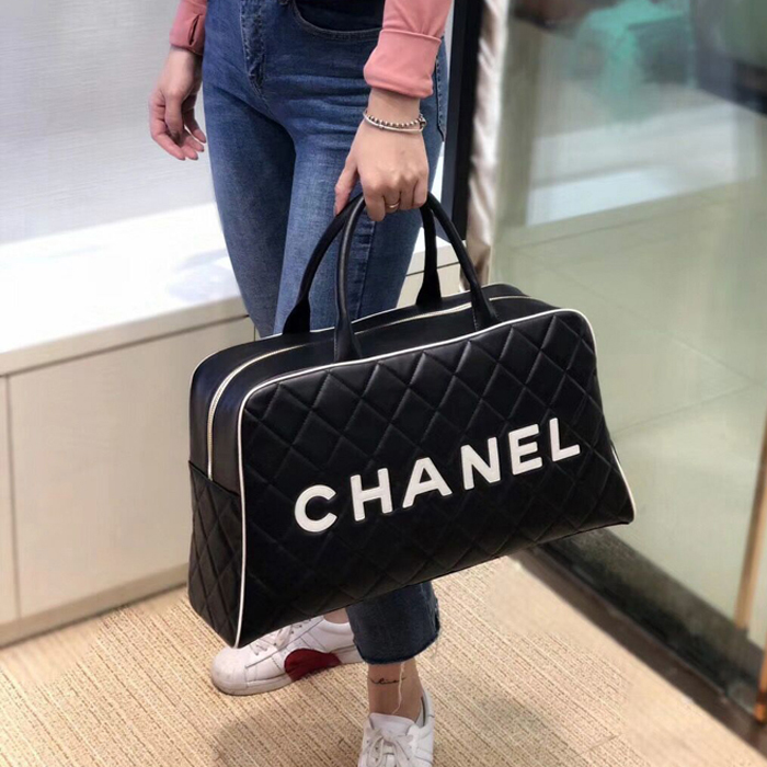 Chanel Calfskin Bowling Travel Tote Bag Black 2018