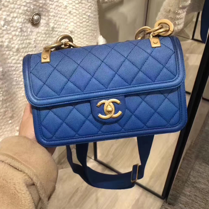 Chanel Caviar Sunset On The Sea Classic Flap Bag AS0061 Blue 2019
