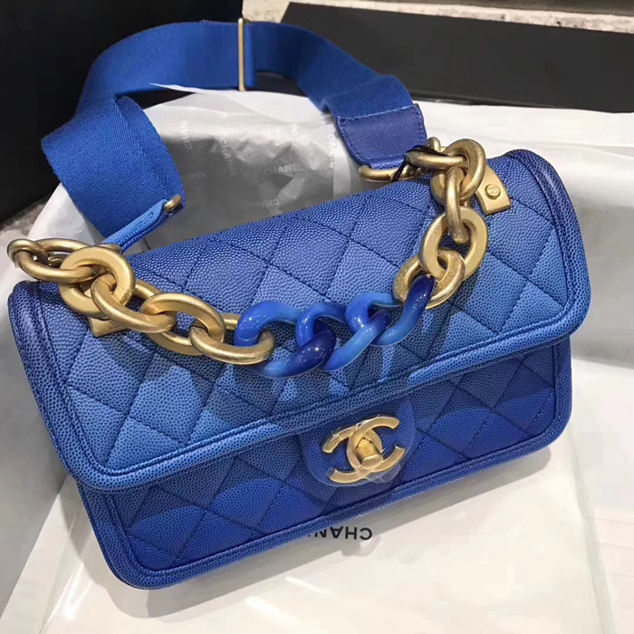 Chanel Caviar Sunset On The Sea Classic Flap Bag AS0061 Blue 2019