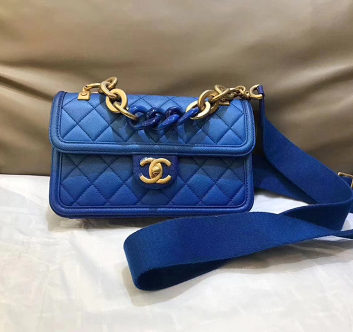 Chanel Caviar Sunset On The Sea Classic Flap Bag AS0061 Blue 2019