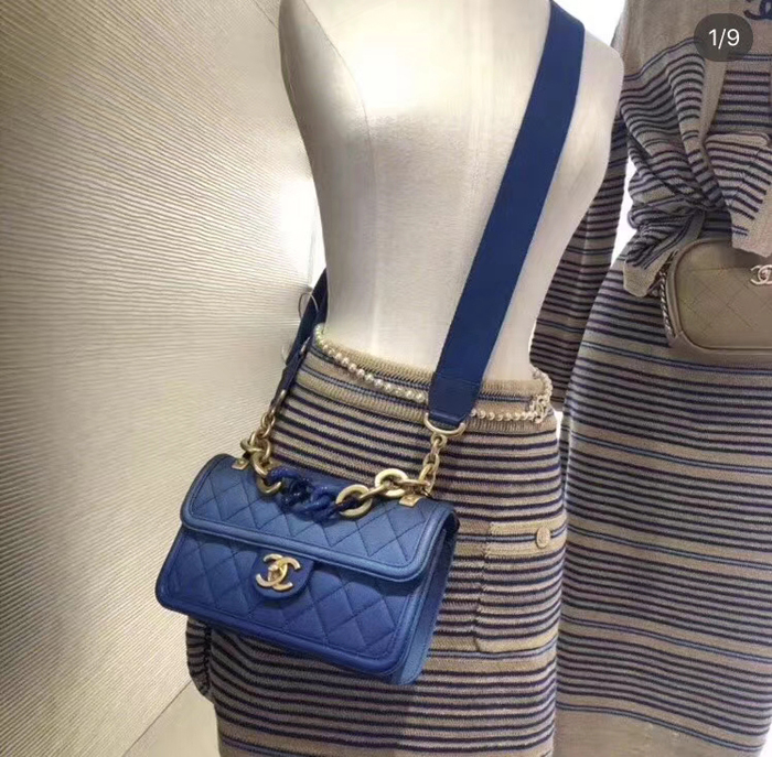 Chanel Caviar Sunset On The Sea Classic Flap Bag AS0061 Blue 2019