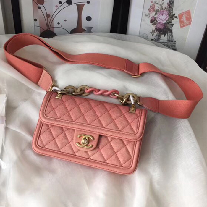 Chanel Caviar Sunset On The Sea Classic Flap Bag AS0061 Pink 2019