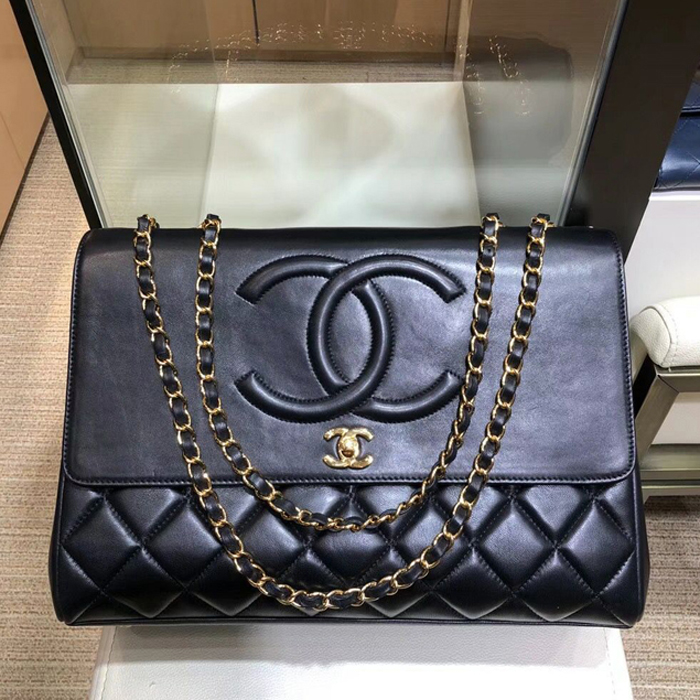 Chanel Grained Calfskin Flap Shoulder Bag A92233 Black 2018