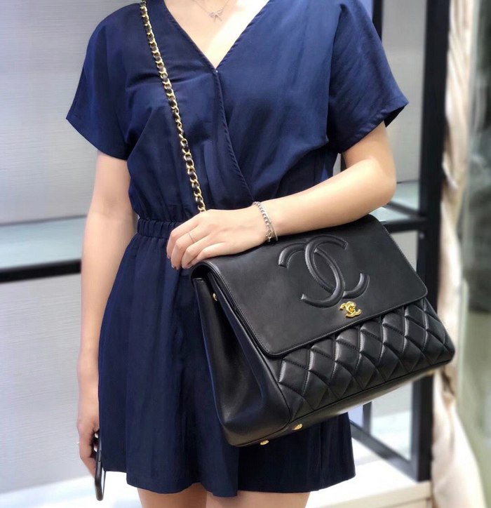 Chanel Grained Calfskin Flap Shoulder Bag A92233 Black 2018
