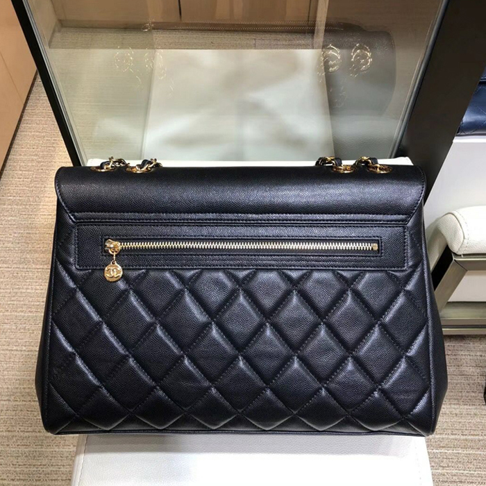Chanel Grained Calfskin Flap Shoulder Bag A92233 Navy Blue 2018