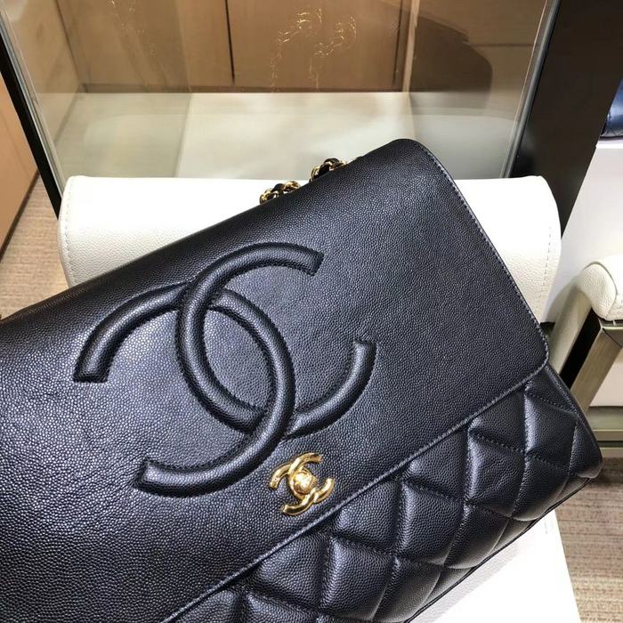 Chanel Grained Calfskin Flap Shoulder Bag A92233 Navy Blue 2018