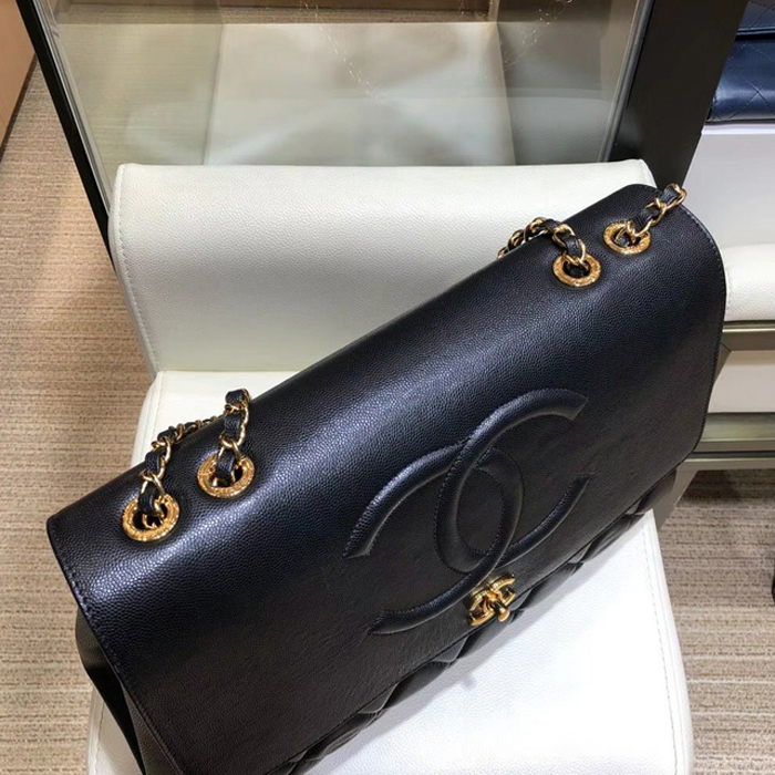Chanel Grained Calfskin Flap Shoulder Bag A92233 Navy Blue 2018