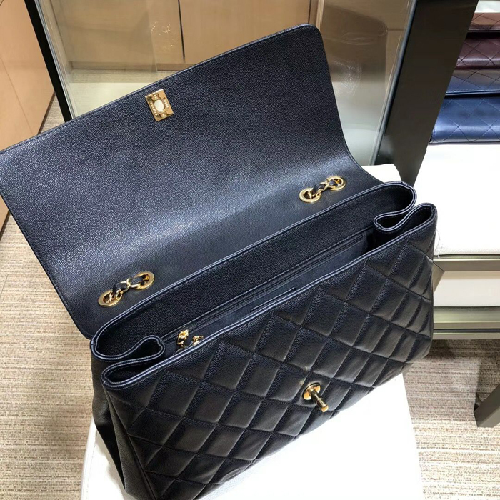 Chanel Grained Calfskin Flap Shoulder Bag A92233 Navy Blue 2018