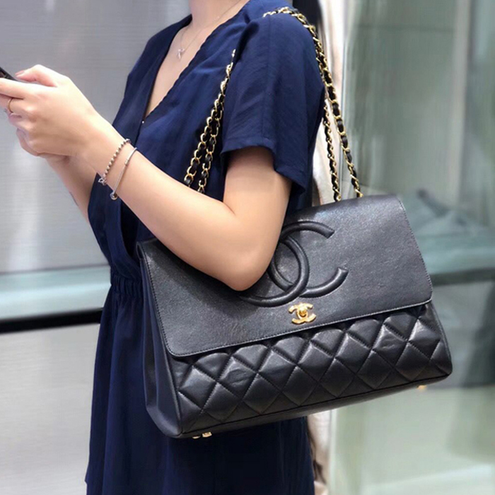 Chanel Grained Calfskin Flap Shoulder Bag A92233 Navy Blue 2018