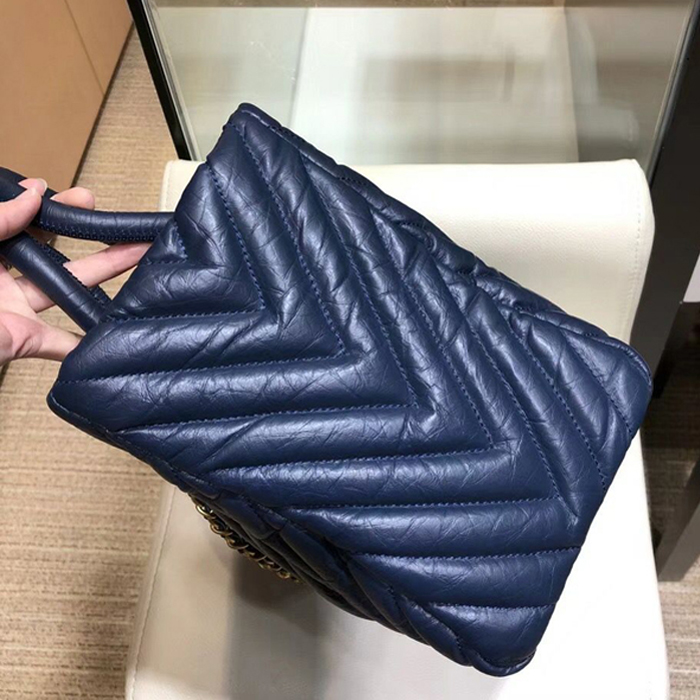 Chanel Chevron Aged Calfskin Large Shopping Bag A57974 Navy Blue 2018