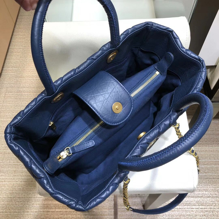 Chanel Chevron Aged Calfskin Large Shopping Bag A57974 Navy Blue 2018