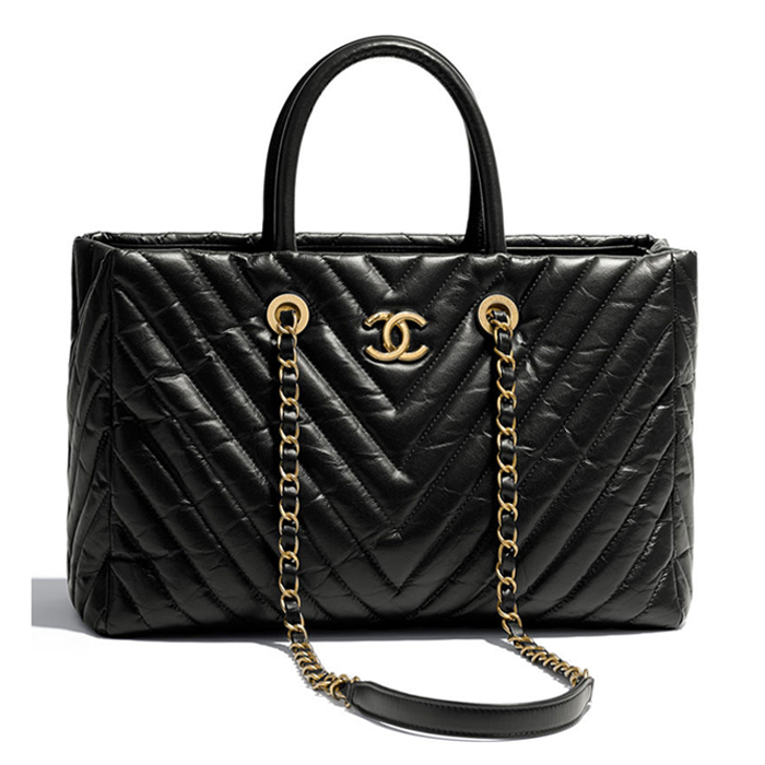 Chanel Chevron Aged Calfskin Large Shopping Bag A57974 Black 2018