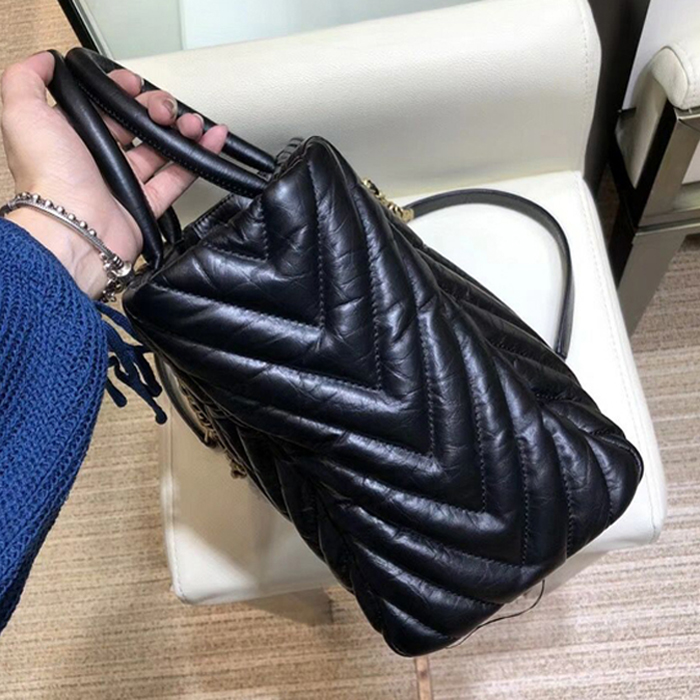 Chanel Chevron Aged Calfskin Large Shopping Bag A57974 Black 2018
