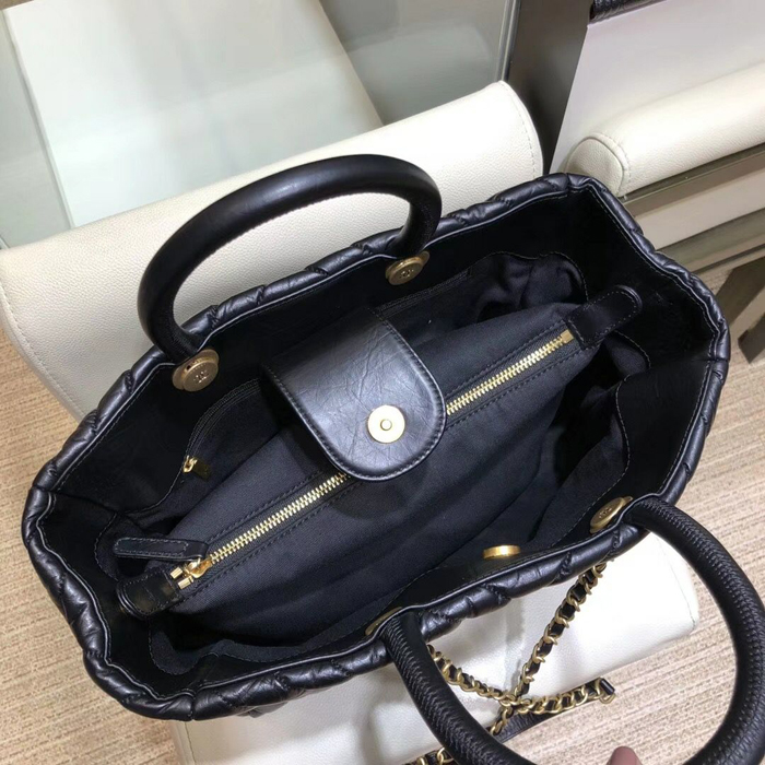 Chanel Chevron Aged Calfskin Large Shopping Bag A57974 Black 2018