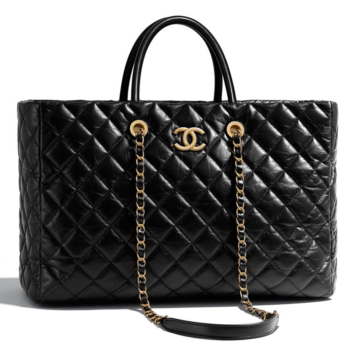 Chanel Quilting Aged Calfskin Large Shopping Bag A93525 Black 2018