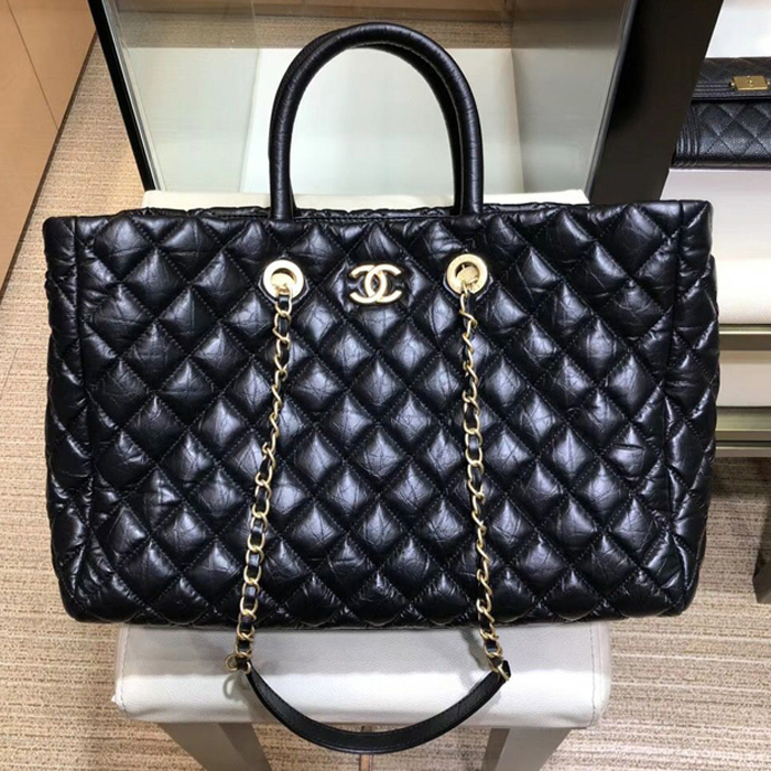Chanel Quilting Aged Calfskin Large Shopping Bag A93525 Black 2018