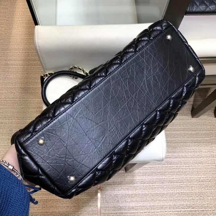 Chanel Quilting Aged Calfskin Large Shopping Bag A93525 Black 2018