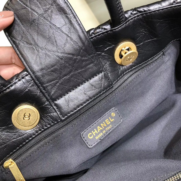 Chanel Quilting Aged Calfskin Large Shopping Bag A93525 Black 2018