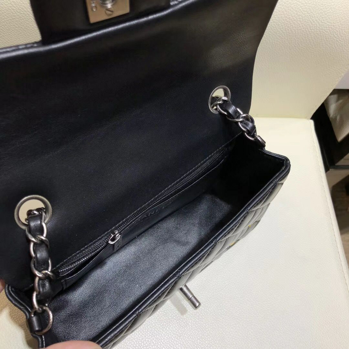 Chanel 18K Charms Mini Classic Flap Bag A69900 Black Silver 2018
