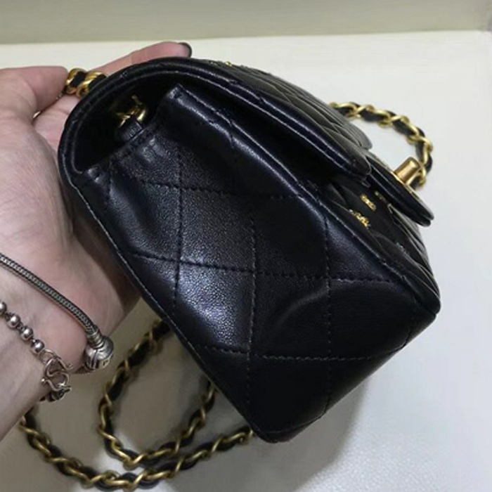 Chanel 18K Charms Mini Classic Flap Bag A69900 Black Gold 2018
