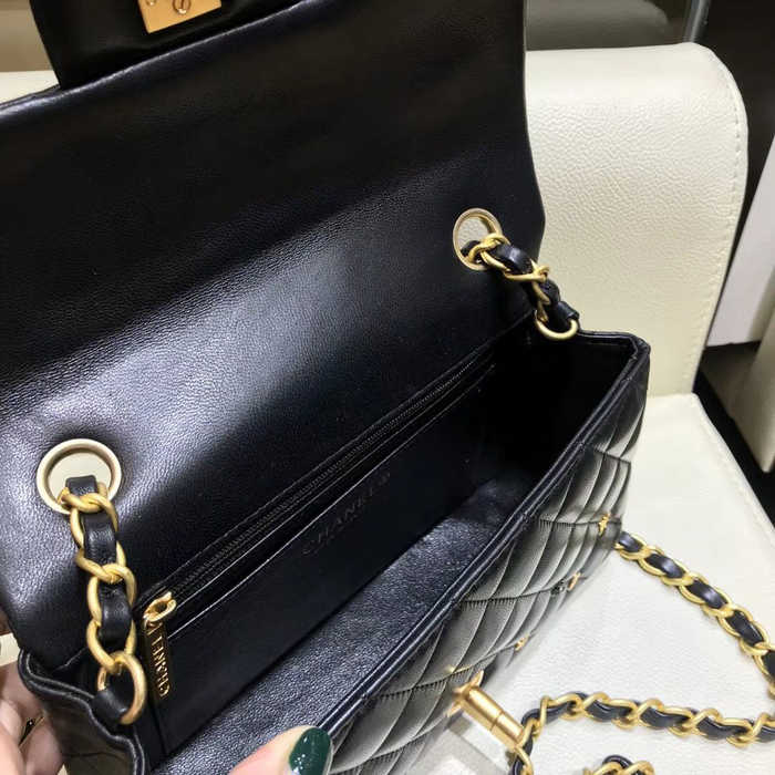 Chanel 18K Charms Mini Classic Flap Bag A69900 Black Gold 2018