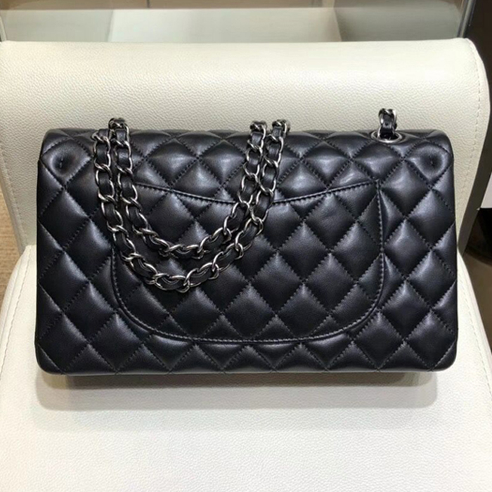 Chanel 18K Charms Medium Classic Flap Bag A01112 Black Silver 2018
