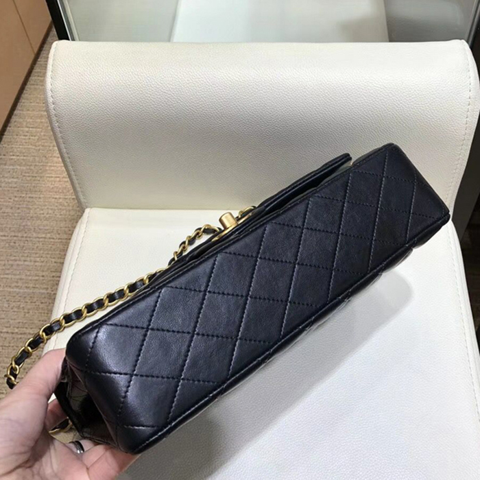 Chanel 18K Charms Medium Classic Flap Bag A01112 Black Gold 2018
