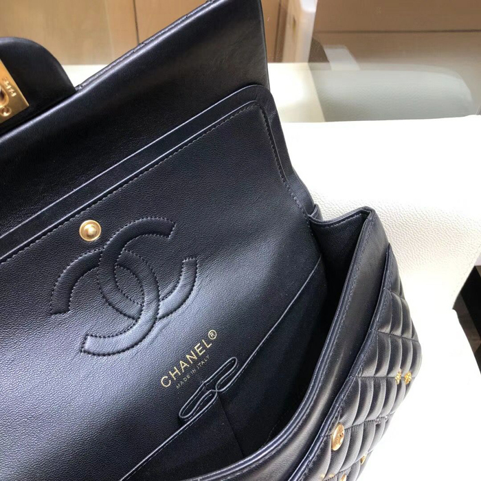 Chanel 18K Charms Medium Classic Flap Bag A01112 Black Gold 2018
