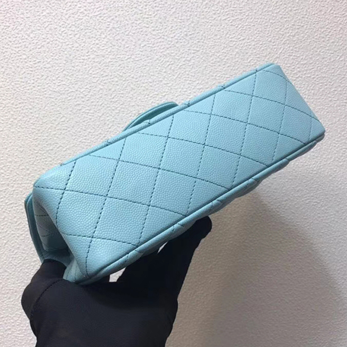 Chanel Classic Mini Flap Bag 20cm Light Blue Grained Calfskin Gold-Tone Metal