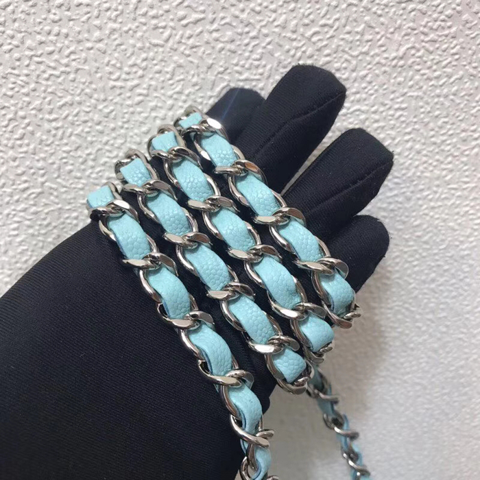 Chanel Classic Mini Flap Bag 20cm Light Blue Grained Calfskin Silver-Tone Metal
