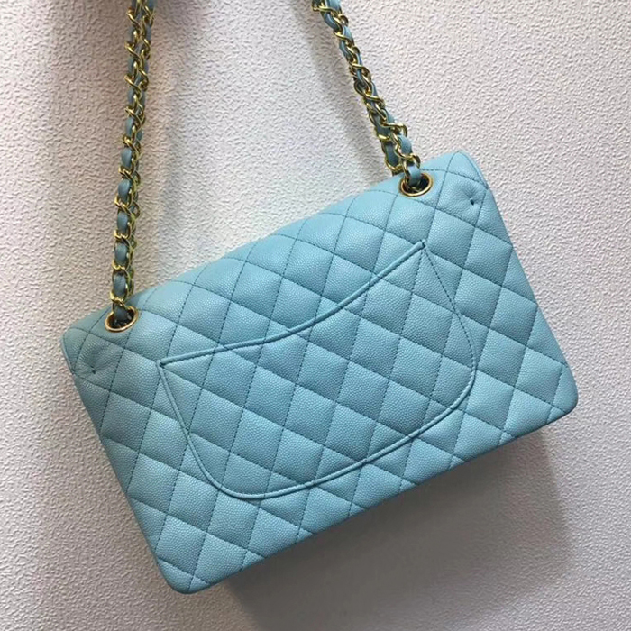 Chanel Classic Small Flap Bag 25cm Light Blue Grained Calfskin Gold-Tone Metal