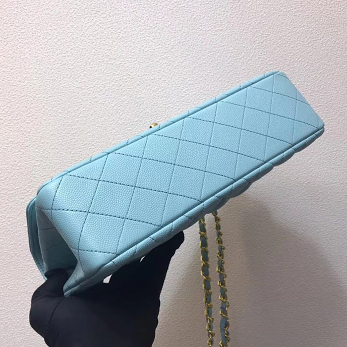 Chanel Classic Small Flap Bag 25cm Light Blue Grained Calfskin Gold-Tone Metal