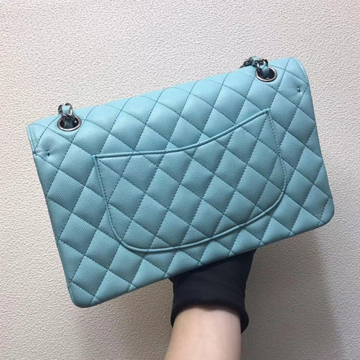 Chanel Classic Small Flap Bag 25cm Light Blue Grained Calfskin Silver-Tone Metal