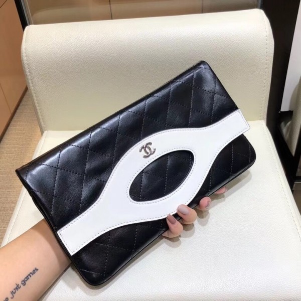 Chanel Calfskin Chanel 31 Pouch Clutch A70520 Black/White 2019